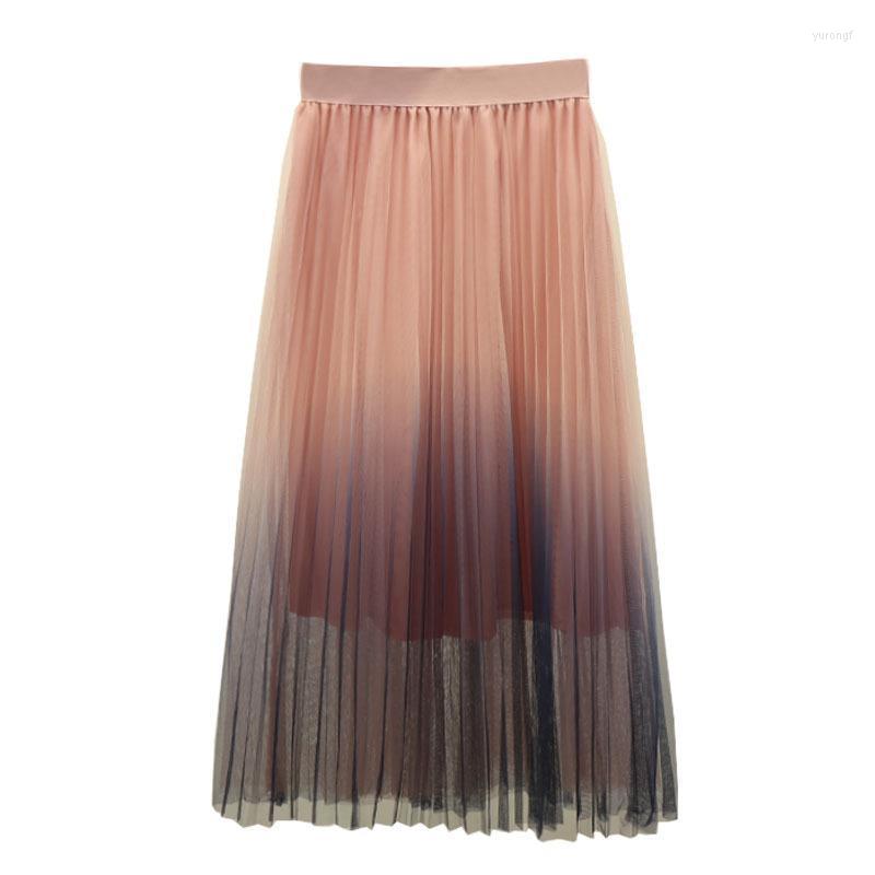 

Skirts TFETTERS 4 Color Gradient Mesh Pleated Skirt Women's High Waist Midi A Line Long Spring Summer 2022, Pink