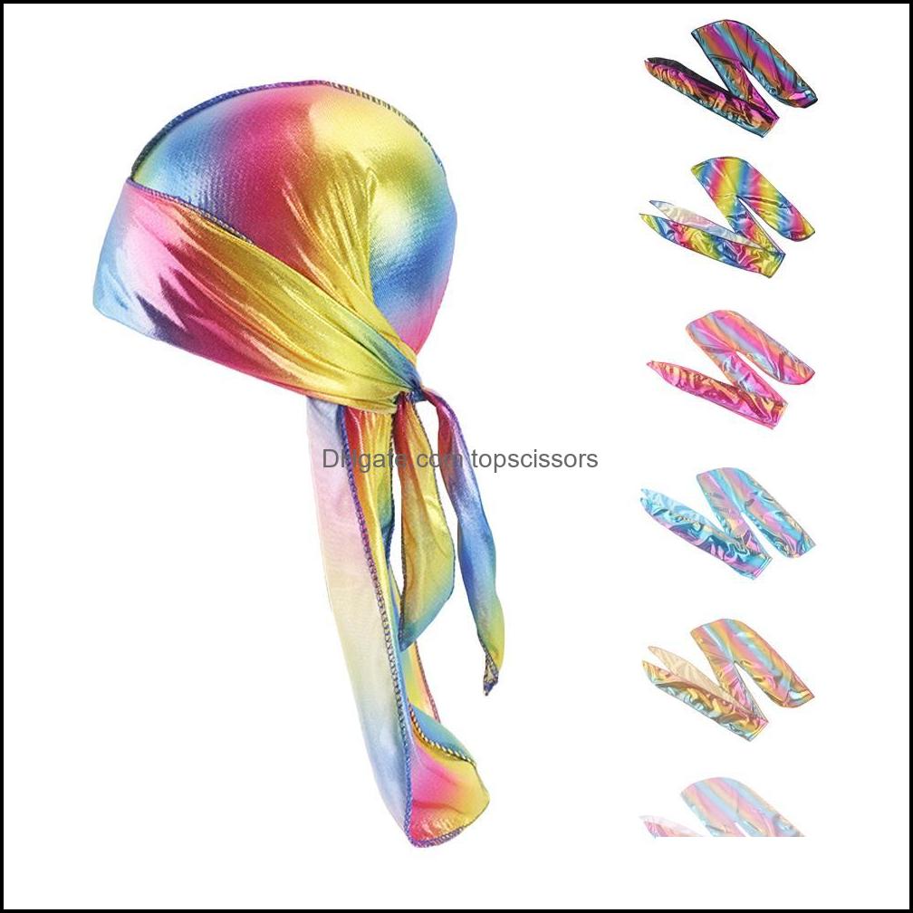 

Hair Accessories Tools Products Kids Boys Pirate Cap Silk Laser Durag Bandana Hat Wrap Headwear Tail Headscarf Hip-Hop Loss Bonnet Beanies