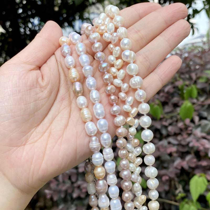 

Chains Natural Freshwater Pearl Necklace White Colorful Rice Shape Punch Choker Loose Spacer Beads Jewelry For Women CharmChains