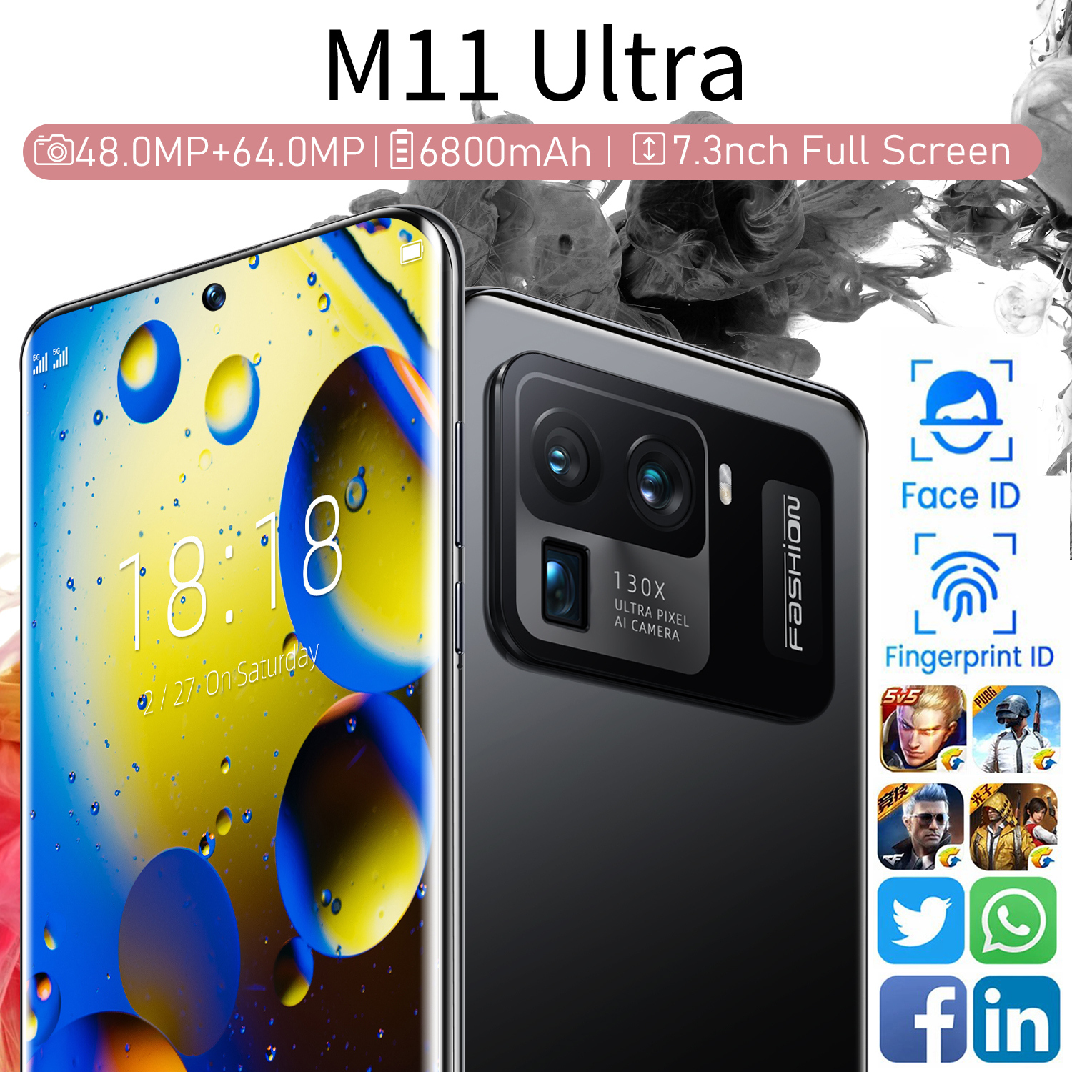 Unlocked 7.3 Inch Smart phone Android 11.0 16GB + 512GB 6800mAh Big Battery 10 Core CPU Mobile Phone Dual SIM HD Cameras 48MP+64MP Celular Face I-image-757053494