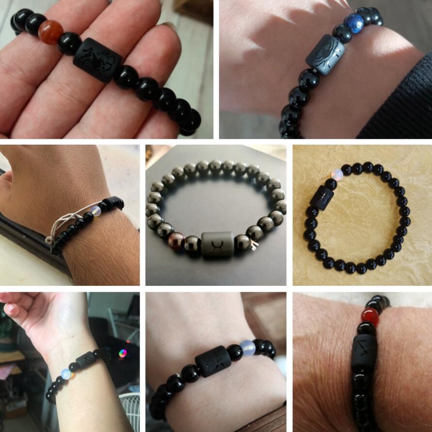 

12 Zodiac Charm Bracelet Constellation Signs Natural Stone Beads Strands Bracelets For Women Men Couple Horoscope good luck Fashion Birthday Gifts