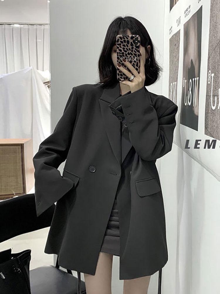 

Women' Suits & Blazers Dress Jacket Stylish Chic Women Blazer Coats Autumn Loose Double Button Lace-up Full Sleeve Casual Female Suit Jacke, Black