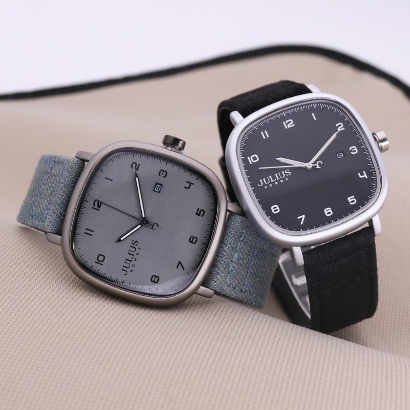 

Wristwatches Auto Date Men's Watch Japan Quartz Boy's Fashion Waches Leather Bracelet Luxury Gift Julius Box Packing Water Resistant
