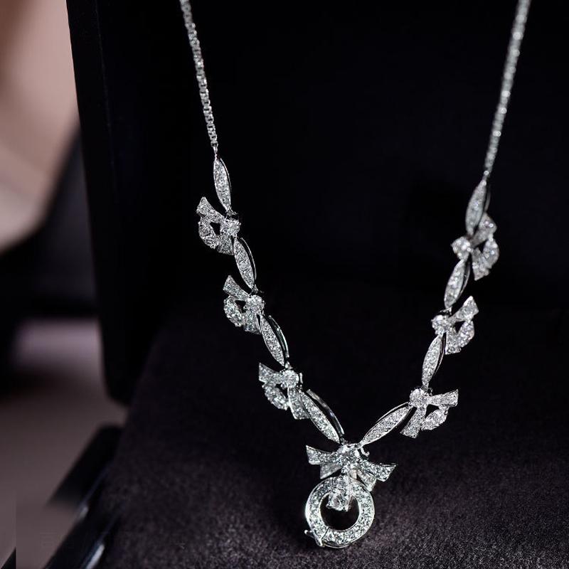 

Pendant Necklaces Elegant Delicate Ladies Universal Necklace Full Inlay Shine Small Zircon 925 Silvery Jewelry For Women Wedding Engagement