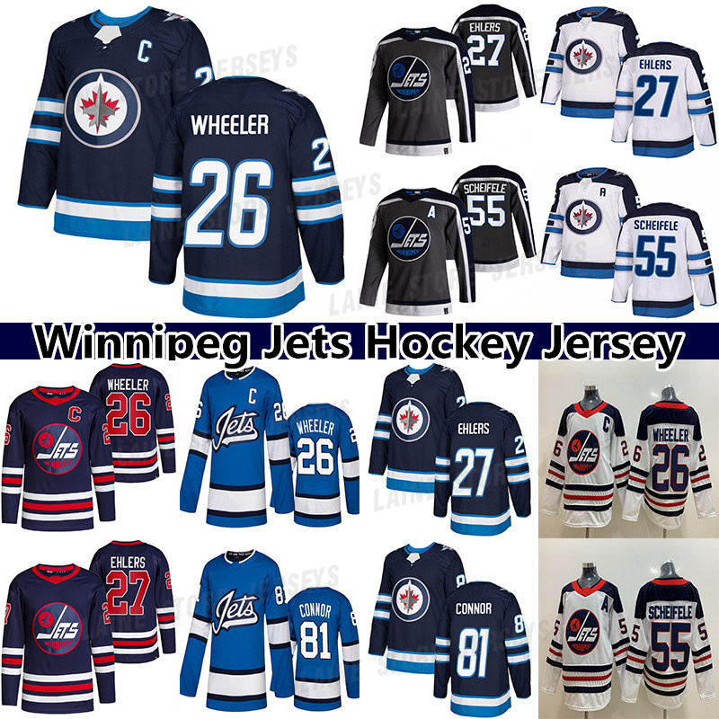 

Winnipeg''Jets''hockey jersey 26 Blake Wheeler 27 Nikolaj Ehlers 55 Mark Scheifele 81 Kyle Connor 37 Connor Hellebuyck 80 Pierre-Luc Dubois Jerseys, Navy blue
