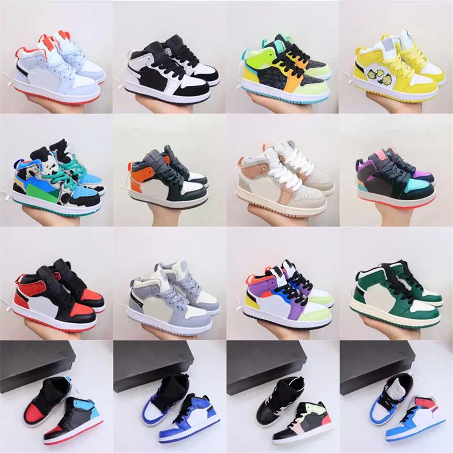 

Kids Jumpman 1 basketball shoes 1s Mid Dark Mocha Trainers Edge Glow Volt Gold Bule High Light Smoke Grey Candy Multicolor Small B2903, Pic 7