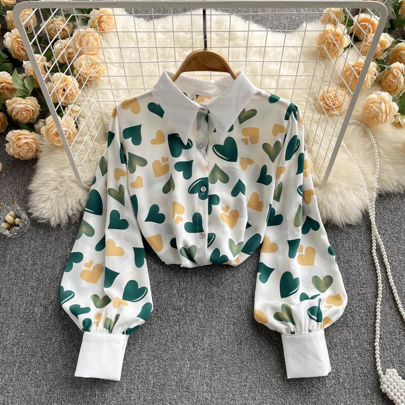 

Women's Blouses & Shirts Hikigawa Chic Fashion Women Tops Turn Down Collar Long Sleeve Printed Button Up Casual Female Chiffon Blouse Top Mu, Yellow