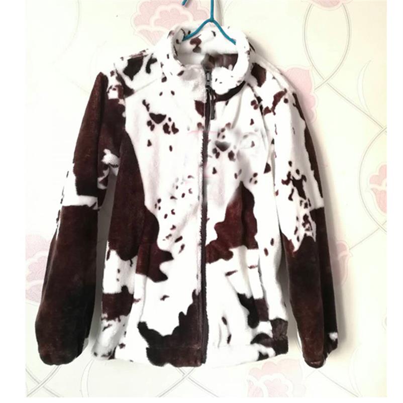 

Cow print designer women hoodies sweatshirts ladies fashion new style fleece zipper pullover outwear stand collar pockets warm win249H, Multi