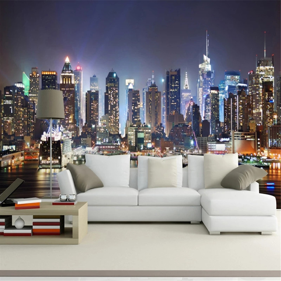 

Custom 3D Photo Wallpaper for Living Room New York City Night Wall Paper Home Decor Sofa TV Background Mural Papel De Parede, Purple