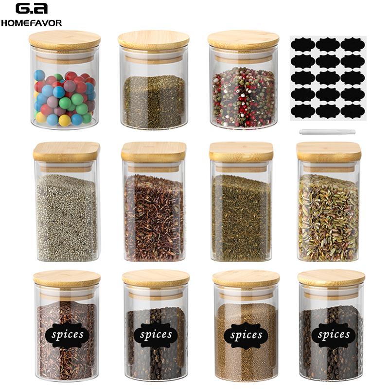 

Storage Bottles & Jars 12/10/9 Pcs Glass Food Containers Sealed Tank Leakproof Canisters Kitchen Grain Sugar Tea With Bamboo Lid