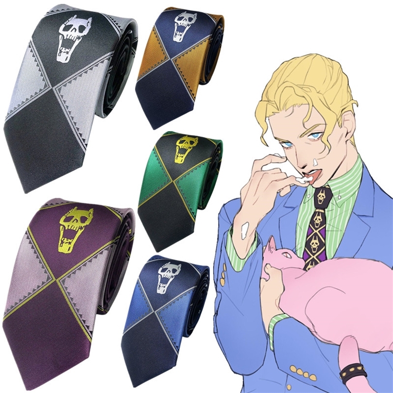 

JoJos Bizarre Adventure Kira Yoshikage Neckcloth Cosplay Costume Tie KILLER QUEEN Skull Neck Heavens Door Necktie Neckwear 220622