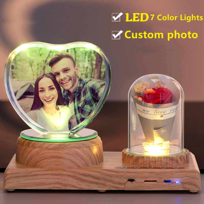

Night Lights Personalized Po Frame Custom Gift 7 Color Crystal Valentines Day Mothers Baby With Flower