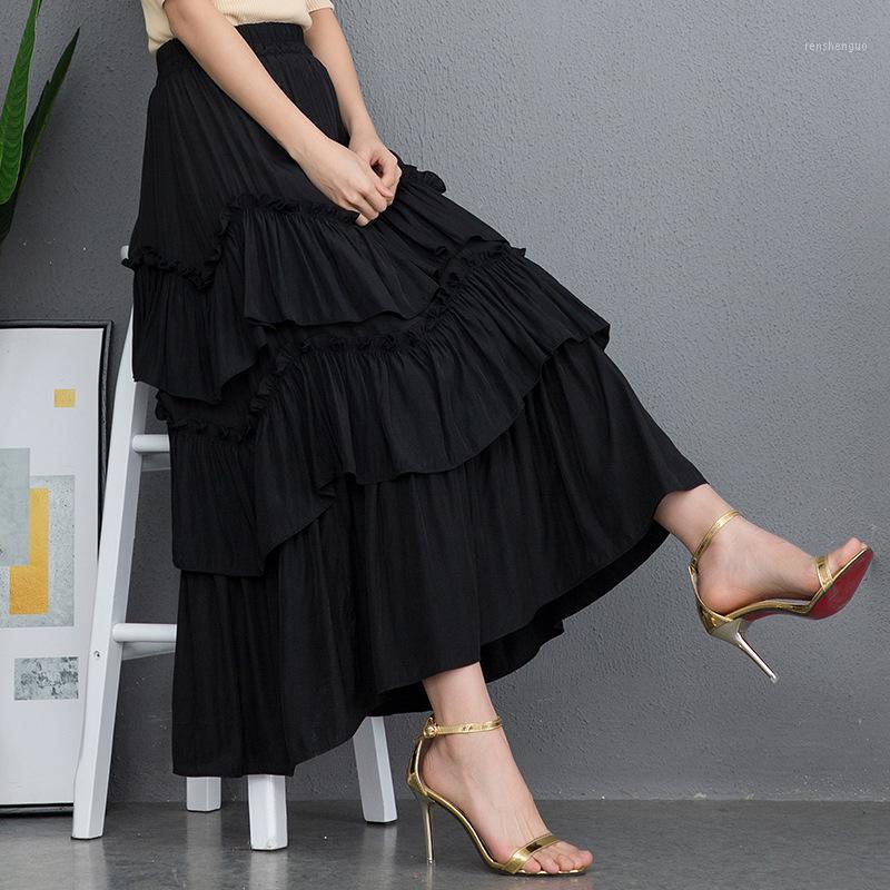 

Skirts 2022 Summer Elastic High Waist Slim Solid Color Wild Casual Plus Size Western Style Women A-line Pleated Skirt, White