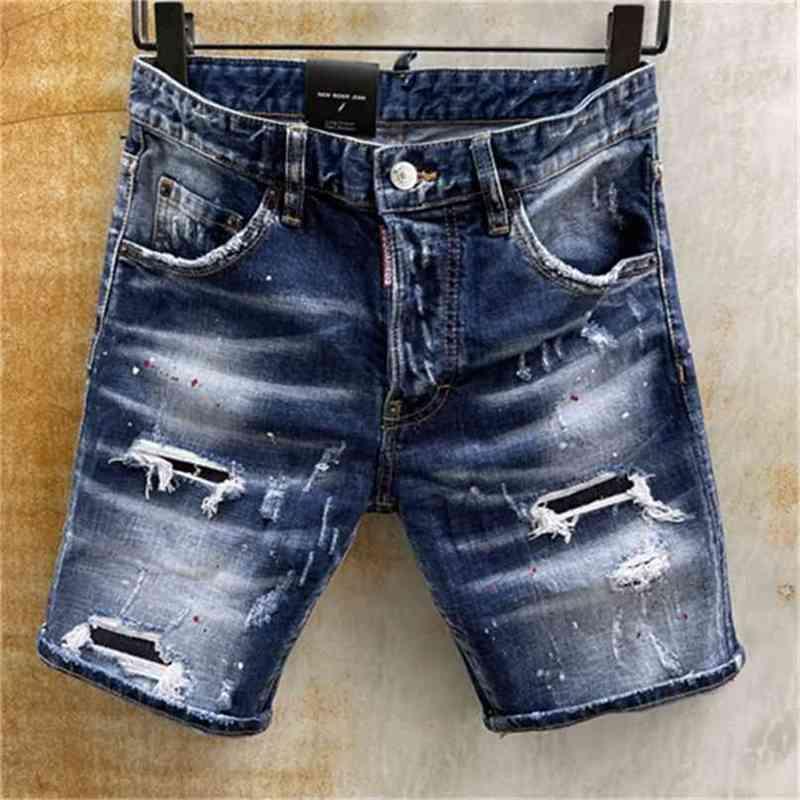 

summer Style famous brand dsq Italy jeans men Shorts Men denim trousers straight paint Slim blue hole for 210723 rPf, D031