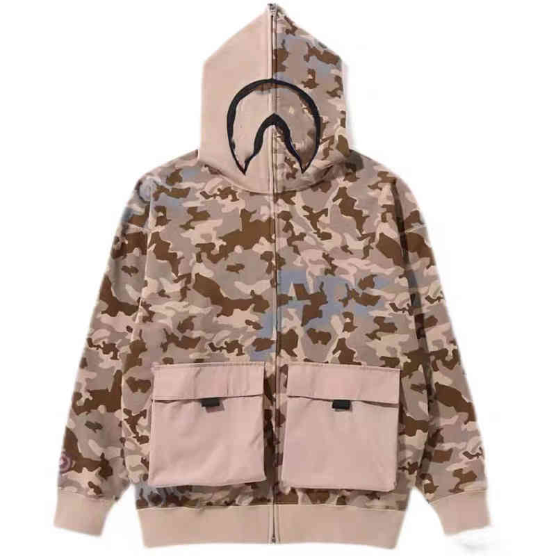 22ss new hoodie men's japanese fashion sweatshirt ape shark stitch big pocket zip hooded jacket designer brand sweater size m-3xl