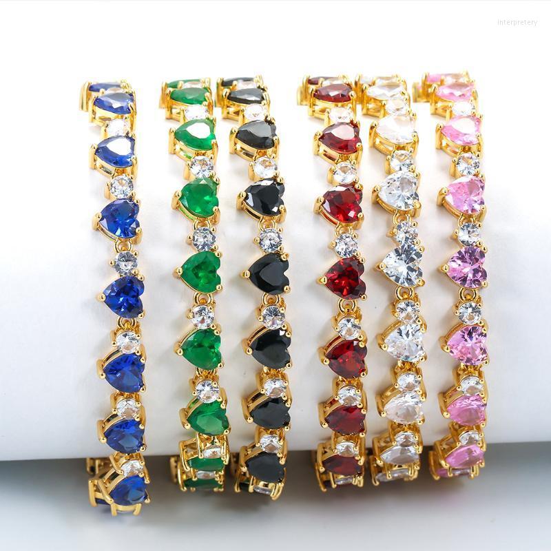 

Charm Bracelets Luxury Pink Ruby Emerald Sapphire Cubic Zirconia Heart Tennis Chain Bracelet For Women Wedding Party Jewelry AccessoriesChar