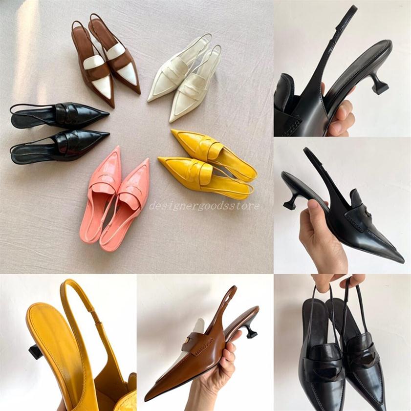 

Designer Sandal lucky slingback sandals kitten heels Fashion HighHeels Summer Casual women Stilettos lady shoes panelled leather s276k, White