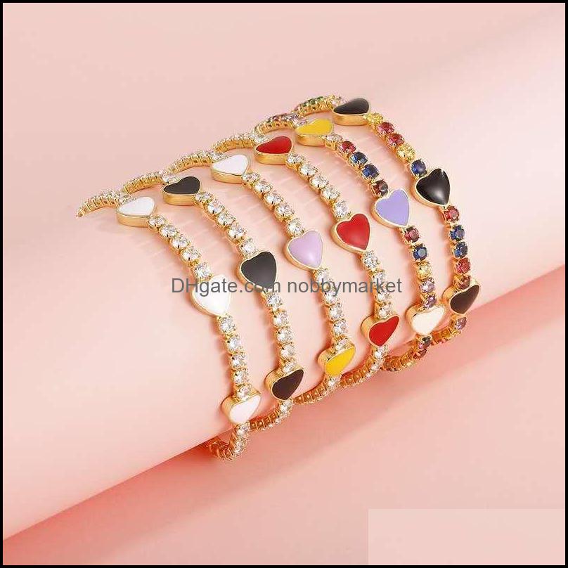 

Charming Women Bracelet Yellow Gold Plated Heart Bling Cz Tennis For Girls Nice Gift Drop Delivery 2021 Charm Bracelets Jewelry Ax67L