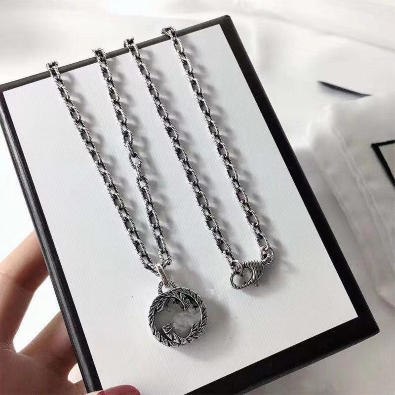 

New jewelry 925 silver G letter hollowed out Pendant Necklace men's and women's Retro necklace fashion personality