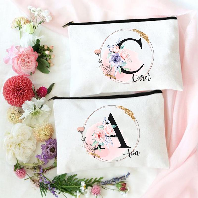 

Cosmetic Bags & Cases Personalized Makeup Bag Canvas Gift For Her Bridesmaid Proposal Custom Name Pouch Present, W03812-tbwh-d