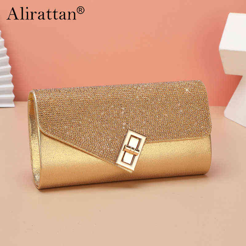 

Luxury Solid Color Sequined PU Leather Evening Clutch Bags For Women 2022 New Fashion Brand Ladies Chain Shoulder Messenger Bag T220727, Golden