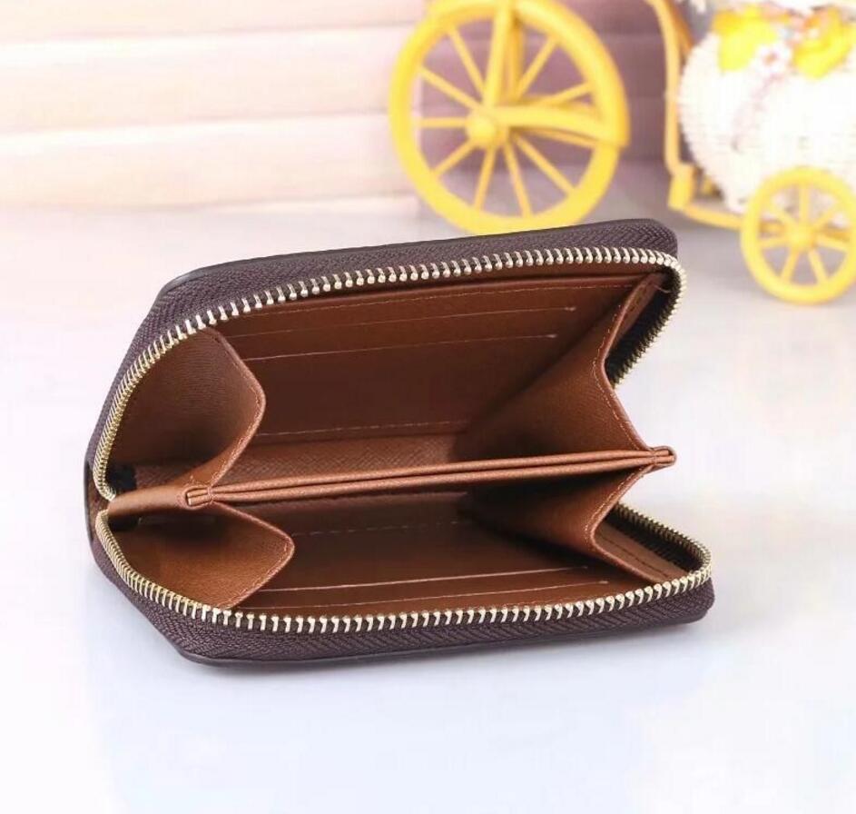 

Designers Wallets Men Women Card Holders Clutch Wallet Luxury Single Zip Pocket Wallet 4 colors Fashion Leather coin purse, Brown flower