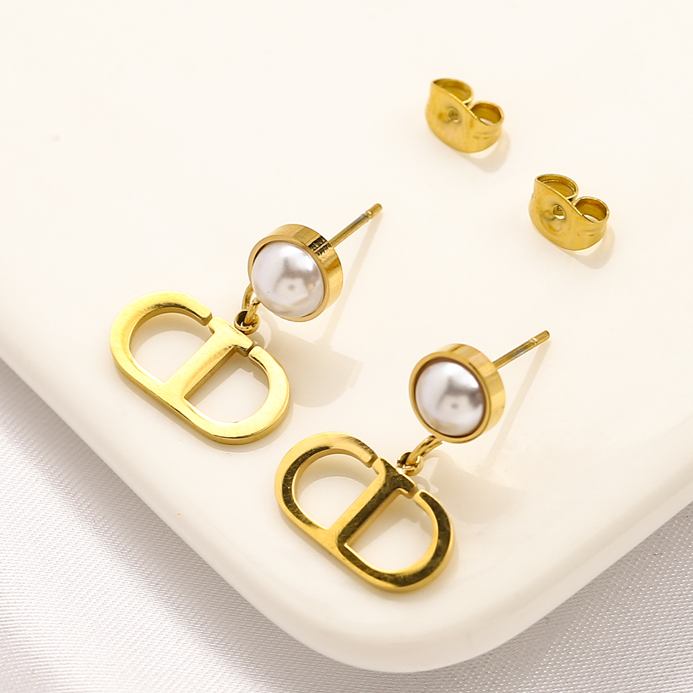 

23ss 20style Letters Stud Women Brand Designers Stainless Steel Earrings Geometric Crystal Rhinestone Hoop 18K Gold Plated Earring Jewelry Fashion Accessories