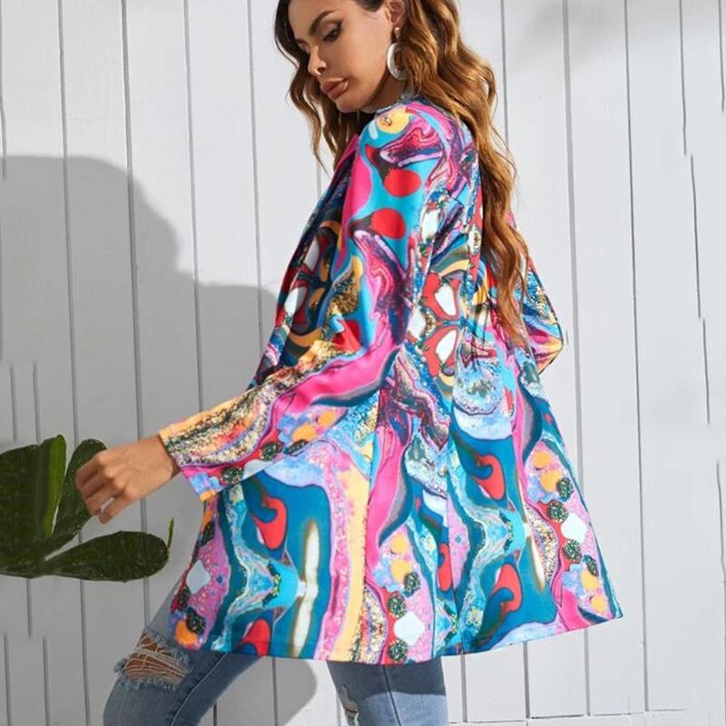 Costumes pour femmes Blazers Couleur Imprimer Un Bouton Lâche Femmes Veste Streetwear Automne Plus La Taille Élégant Bureau Dame Manteau Américai