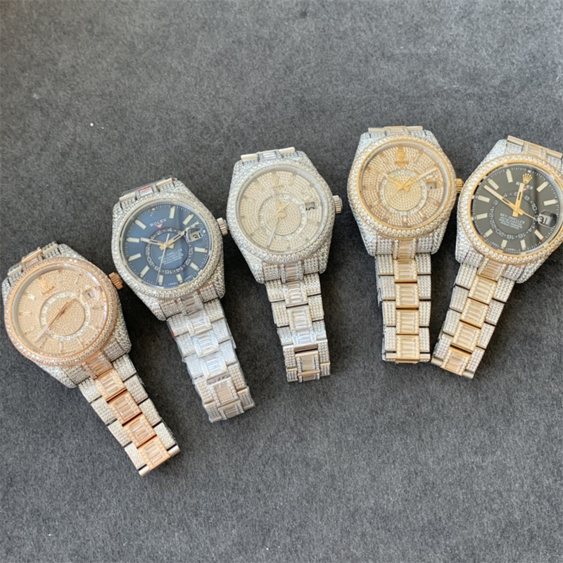 

N Montre de luxe Diamond watch men watches 42mm Original 9001 Mechanical movement 904L Swarovski diamond Case babysbreath Wristwatches waterproof, As picture