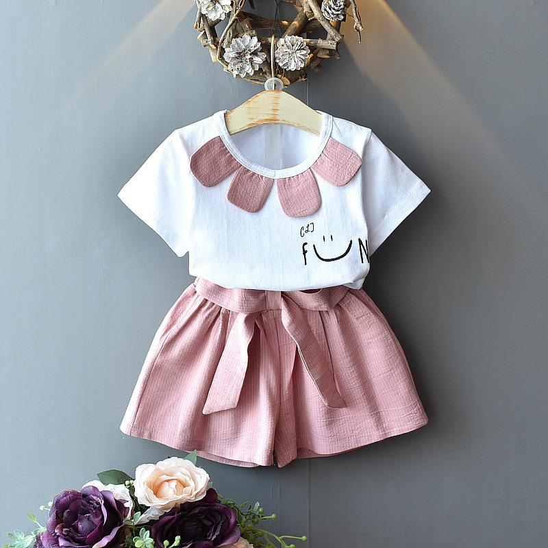 

Clothing Sets 2022 Spring Casual Letter Clothes Solid Short Sleeve Girls High Quality Fashion Kids, Pink