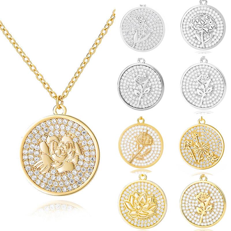 

Pendant Necklaces Birthday Month Flower Necklace Gold Silver Lavender Daisy Violet Zircon For Women Fashion Jewelry GiftPendant