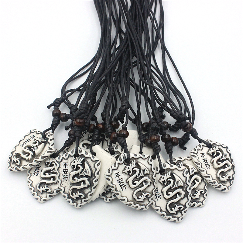 

Wholesale Lots 12pcs Resin Carved Dragon Totem Pendants Necklaces Health Amulet for Men Women's Jewelry XL126