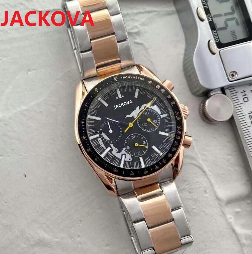 

High Quality mens full functional stopwatch watch 43mm fine stainless steel leather strap quartz automatic movement watches six stiches three eye designer watches, As pic