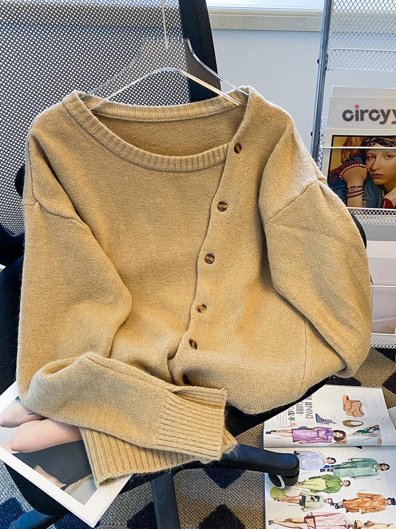 

Women's Knits & Tees Circyy Cardigan For Women Khaki Sweater Irregular Knitted Slit Long Sleeve 2022 Spring Autumn Warm Korean Fashion Chic