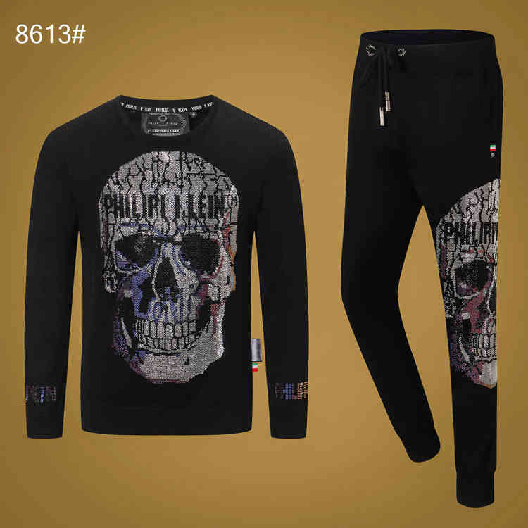 Tee-shirt mode mode Philipp Trendy Philippe Pulan pp automne et pull d'hiver Ensemble pantalon chaud en diamant imprimé pour hommes plein