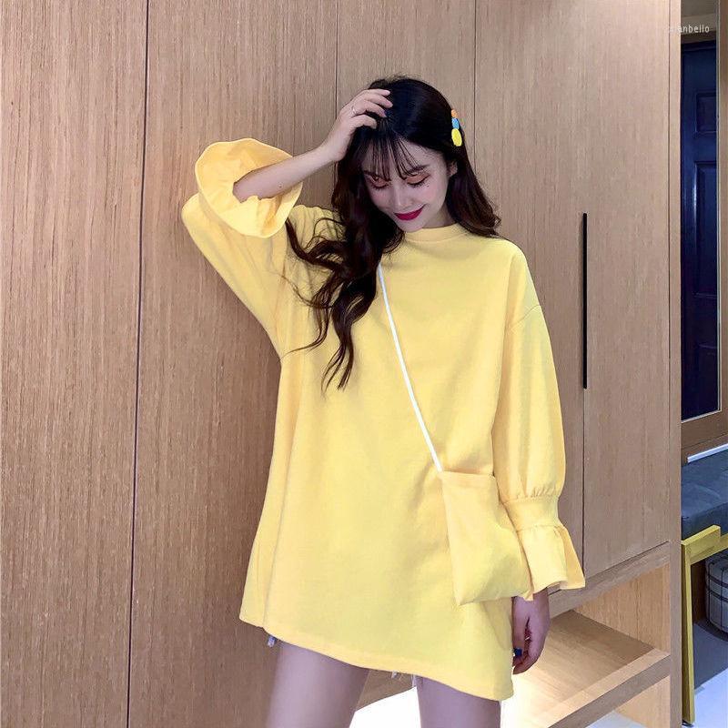 

Women's T-Shirt Fall Thin 2022 Womens Fashion Long Sleeve Women T Shirt With Bag Loose Simplicity Harajuku Oversized Basic Pulovers White Ye