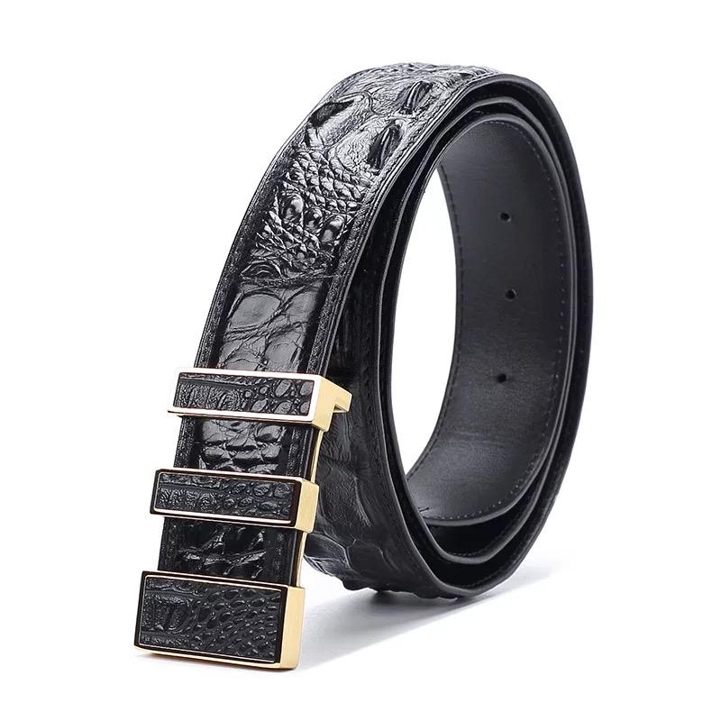 

Belts Business Designer Real Alligator Scales Skin Men Waist Strap For Suits Metal Pin Buckle Genuine Crocodile Leather Male, Black