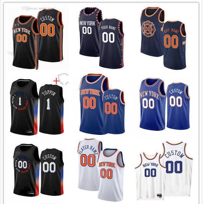 

75th Custom Men Women Youth New York''Knicks''5 Immanuel Quickley 23 Mitchell Robinson 1 Obi Toppin 8 Kemba Walker Basketball Jerseys, Color