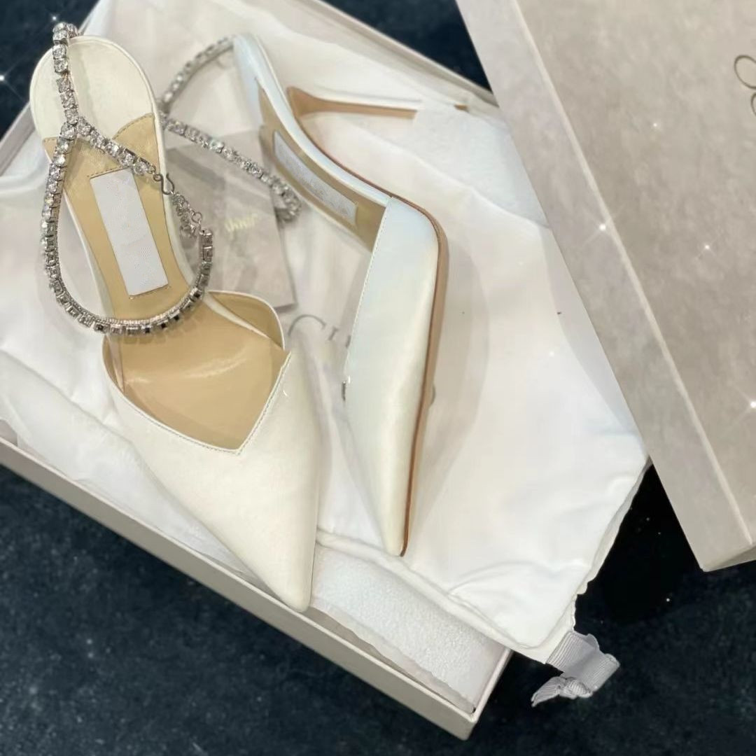 

Saeda Y-shaped Rhinestone Chain stilettos Bride Dresses Women's Shoes Gold Black Buckle Stiletto Sandals Pointed Toe Sandals Ankle Bright Diamond-chain High-heeled, Ivory