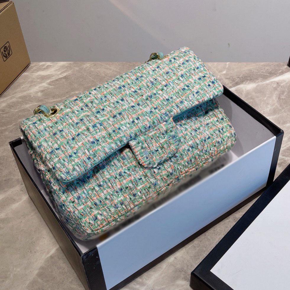 22Ss Laine Femmes Sac Double Rabat Matelassé Plaid Tissé À La Main Or Matériel Métal Cuir Porter Chaîne Bretelles Designer De Luxe Dames Sacs À B