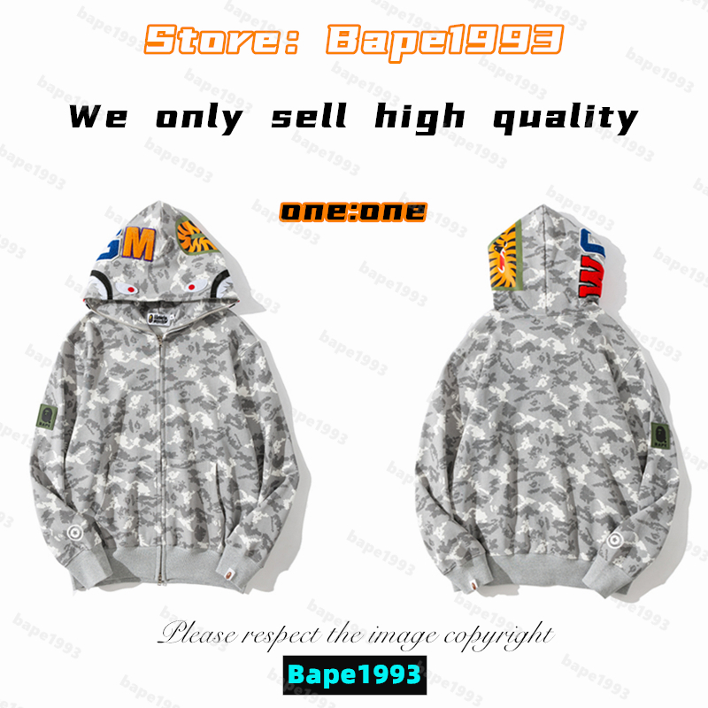 

High quality Apes Mens Hoodies & Sweatshirt Japan shark B ape head Galaxy spots luminous camo Male and female couples with the same model 100% cotton New hoodie 1993 KS3-5, 1 button