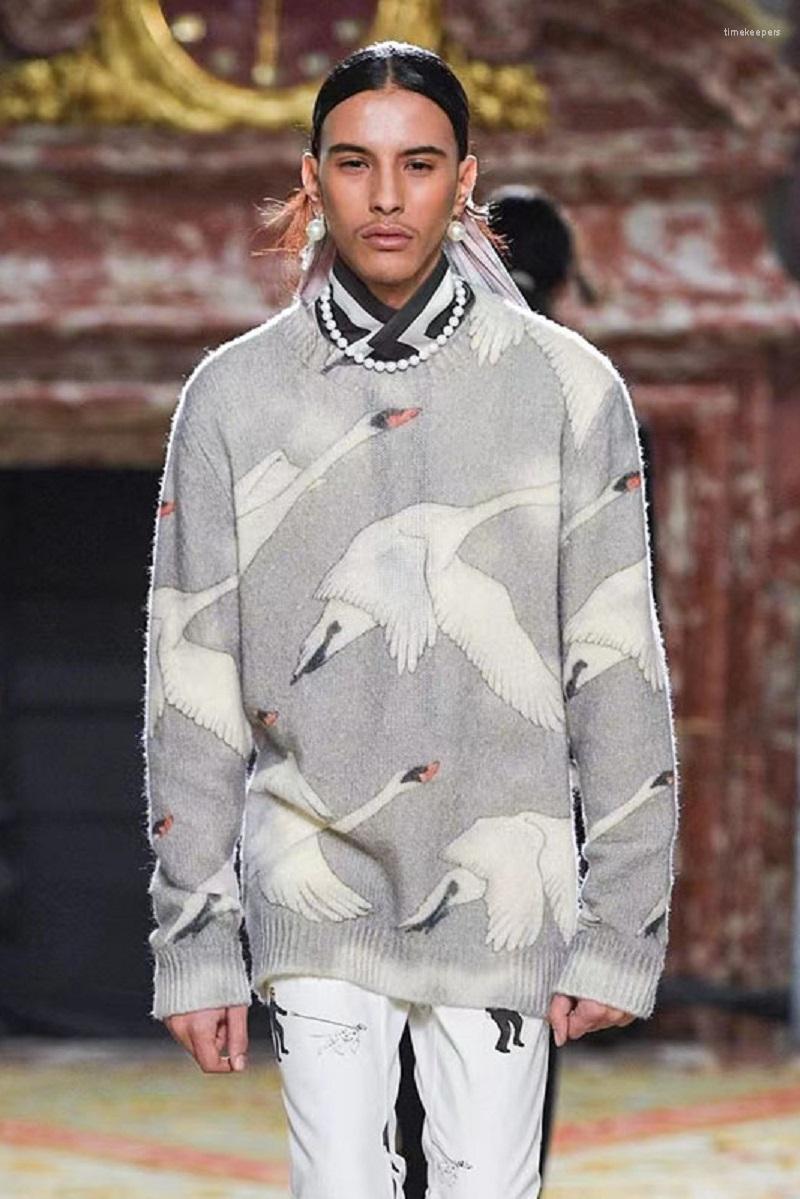 

Men' Sweaters Style Swan Print Pure Wool Sweater Pullover MenMen' Time22, As pic
