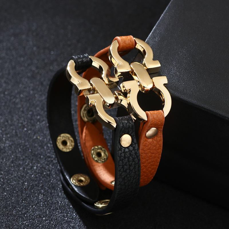 

Bangle Lovers Bracelet Female Ins Minority Design PU Leather Alloy Geometric Buckle Jewelry Manufacturer WholesaleBangle
