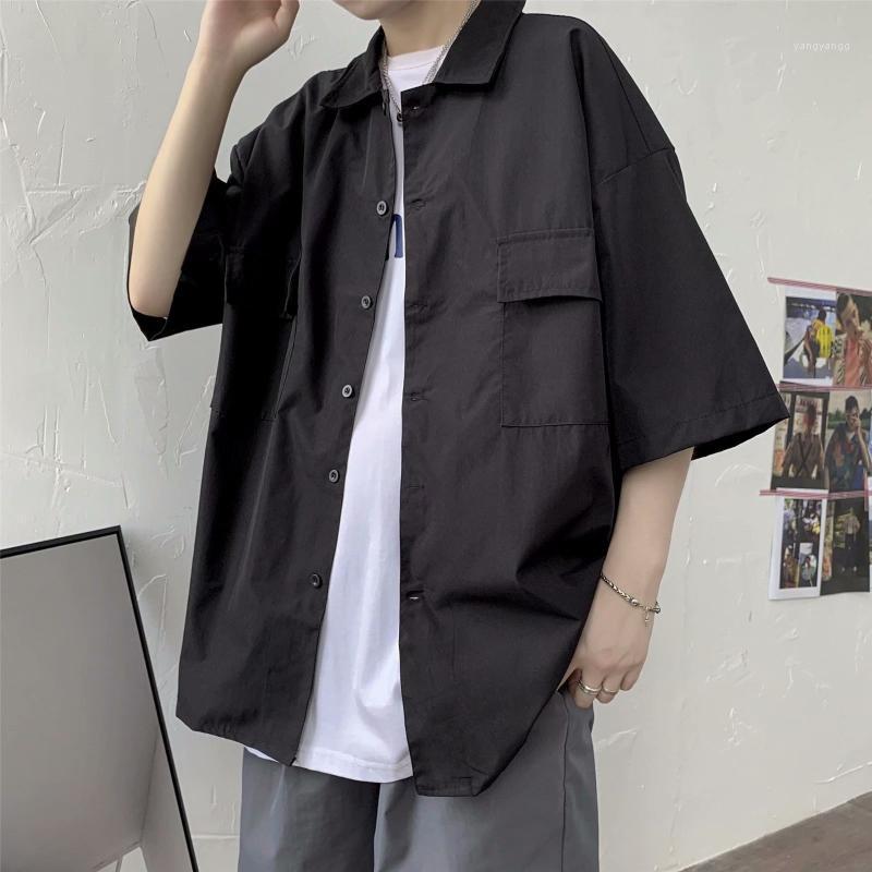 

Men's Casual Shirts Shirt Single-breasted Lapel Half-sleeved Japanese Style Retro Summer Short-sleeved Harajuku Hip-hop, Black