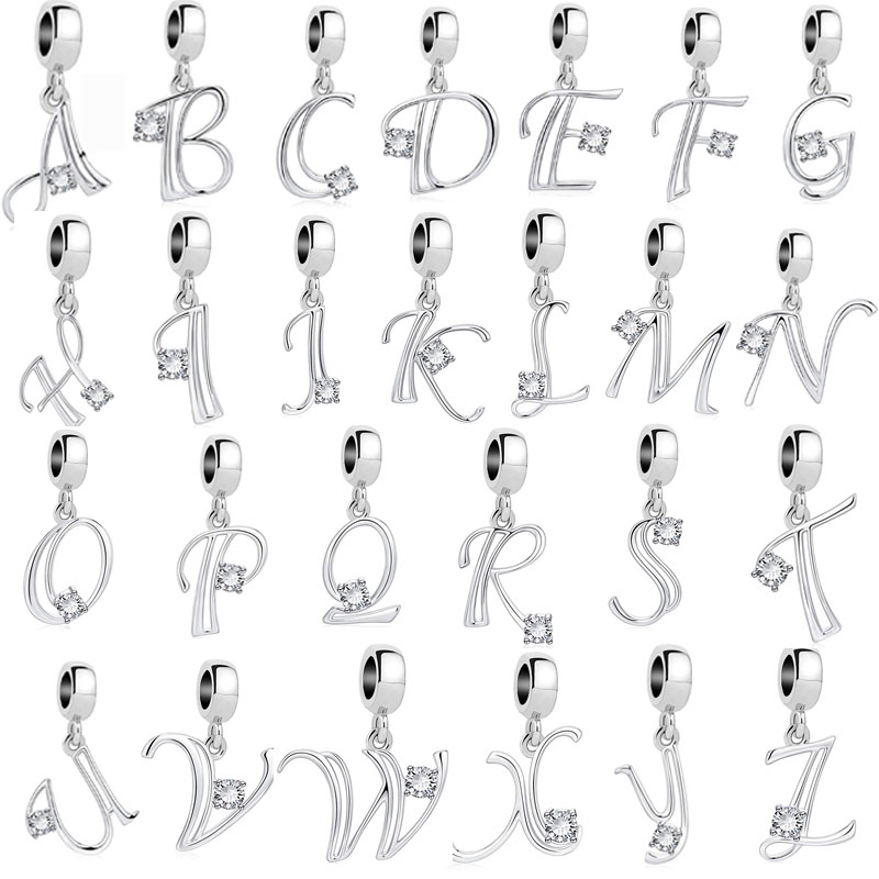 925 STERLING Silver Charm de la lettre initiale Alphabet Perles de bricolage Perles Fit Charmes Bracelet Brick Bijoux Accessoires