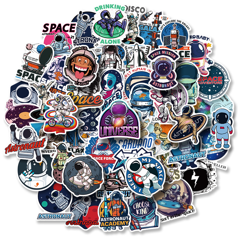 

50 Space Planet astronaut graffiti Sticker Phone Laptop Skateboard Car Stickers Pack for Luggage Guitar Helmet Sticker, Colourful