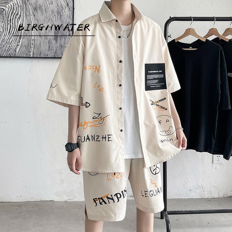 

Men's Tracksuits 2022 Summer Big SIze Casual Men Chic Suit Korean Style Baggy Short Sleeve Shirts Loose Straight Hip Hop Shorts Male, Gray