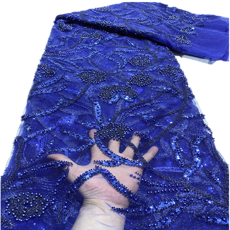 

202 High Quality Sequins beads Lace Fabric Material Embroidery Nigerian Tulle For Wedding Sewing