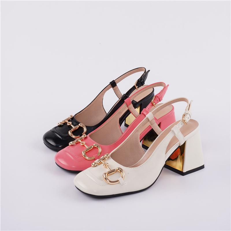 

Sandals Women's Sandal Retro Horse Buckle Rear Empty Single Shoe French Kitten Heel Bun Summer Platform For Women, White