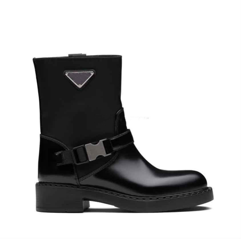 

Winter Fashion Monolith Ankle Boot Brushed Leather Nylon Booties Triangle Hybrid Design Brands Booty Famous Party Wedding EU35-41.Box